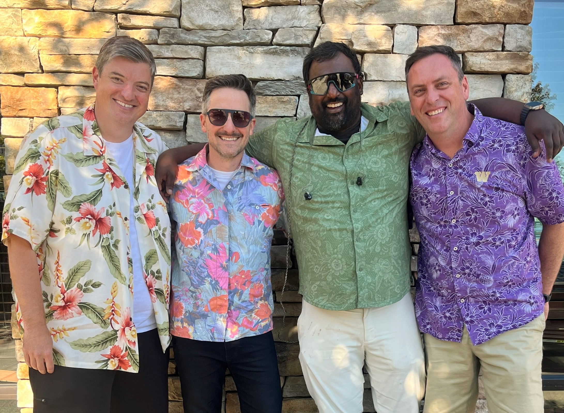 The four members of Between 2 Gregs together before their Trilogy show