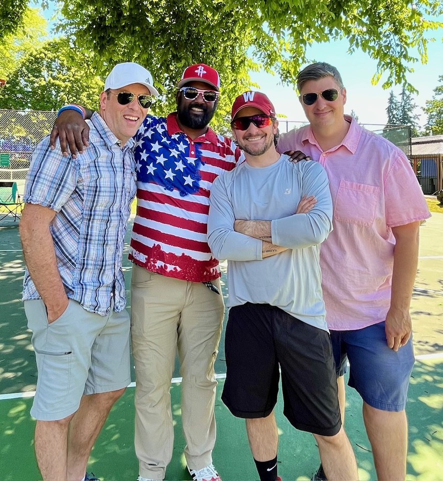 Between 2 Gregs July fourth band portrait