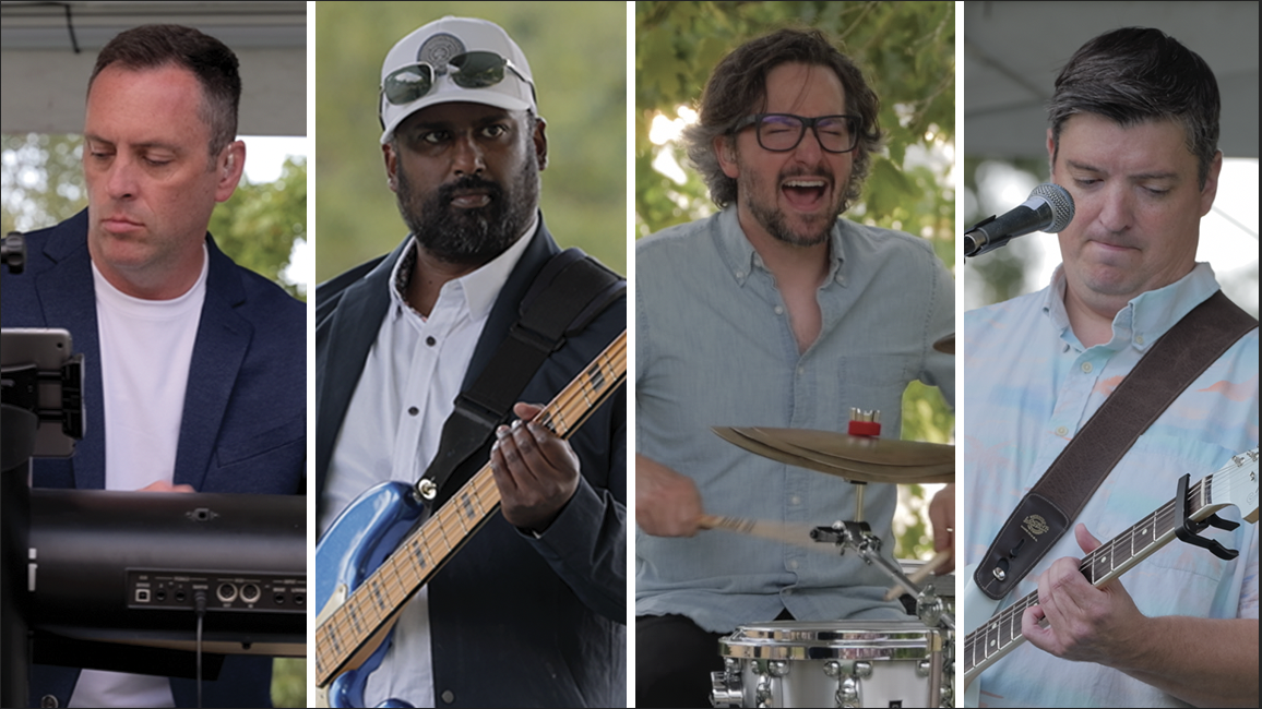 Between 2 Gregs full band live collage