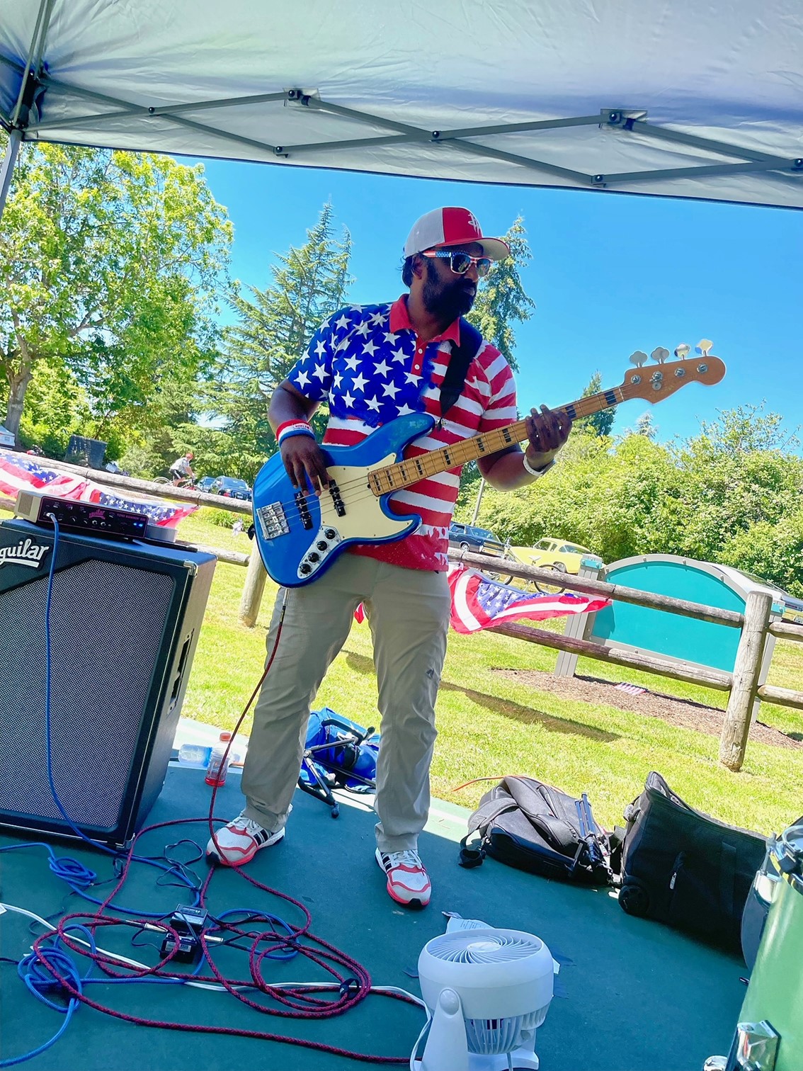 Raja playing bass